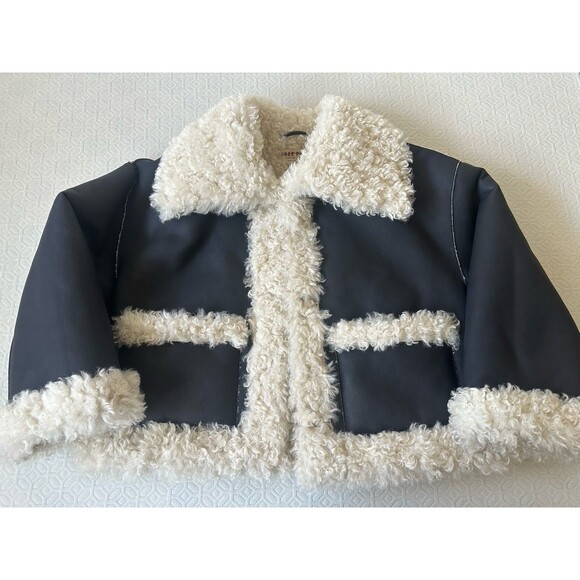 Free People Kiki Sherpa Vegan Leather Bomber Jacket Boxy Winter NWT SMALL - Picture 4 of 5